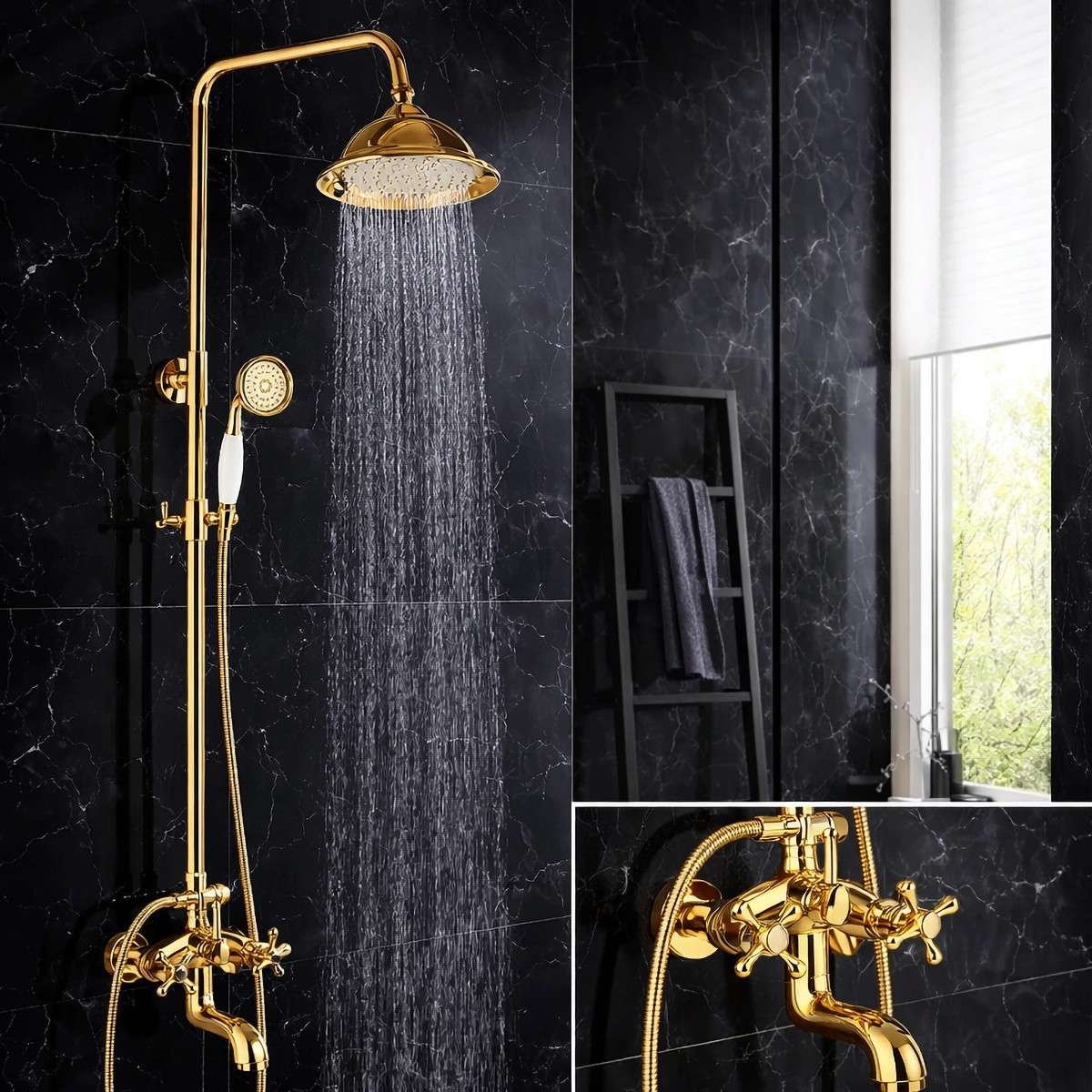 Colonne bain-douche rétro noire – Élégance vintage & finitions durable