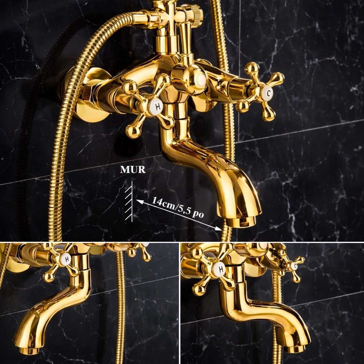 Colonne bain-douche rétro noire – Élégance vintage & finitions durable