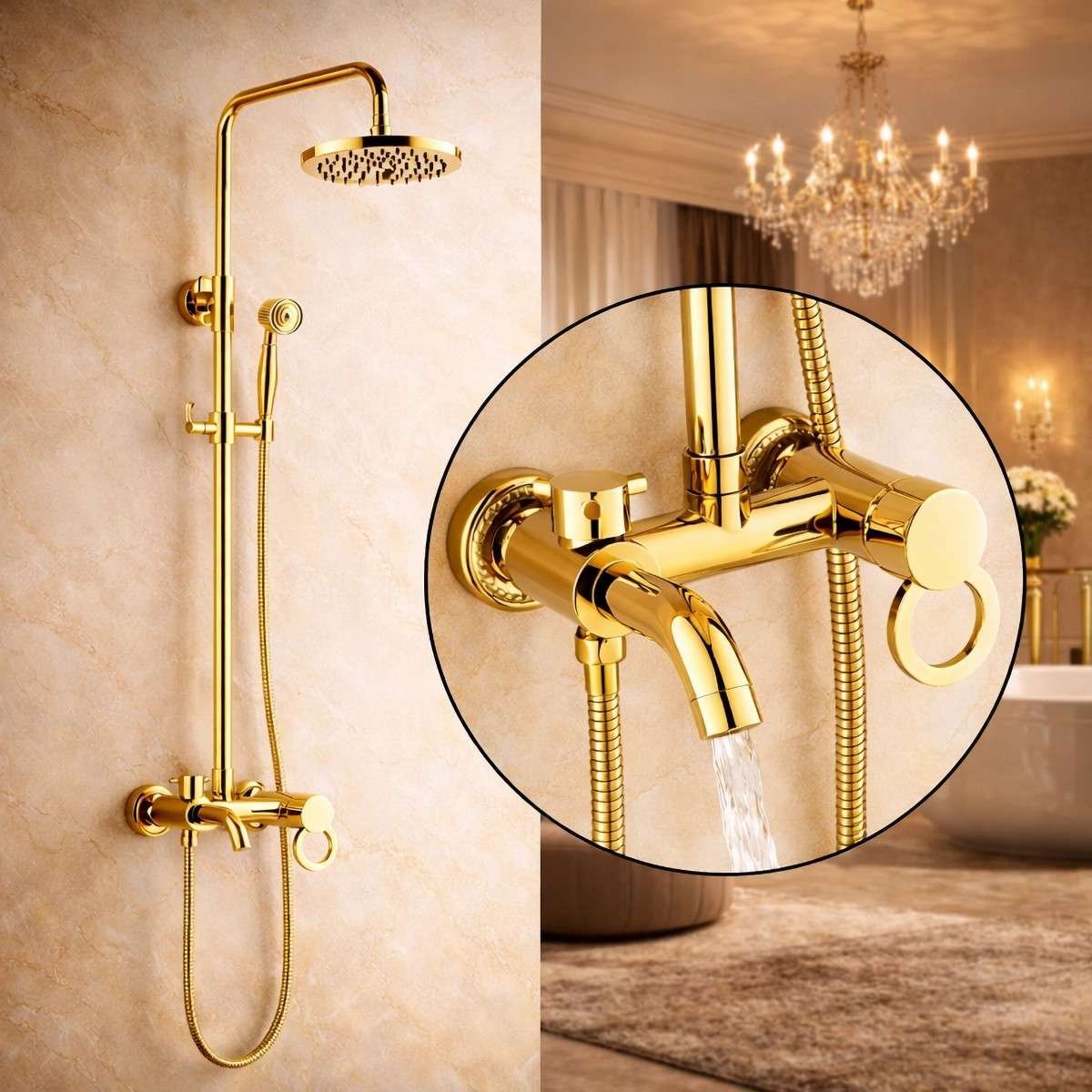 Colonne bain-douche dorée Astana – Design élégant & laiton durable