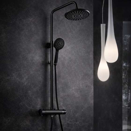 Colonne de douche thermostatique noire Bergame – Réglable 75–112 cm