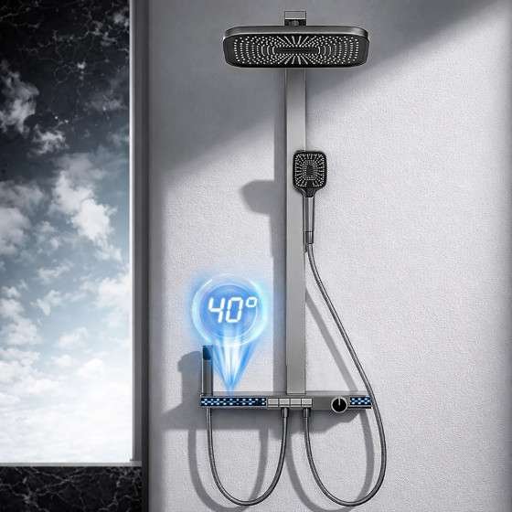 Colonne de douche LED Vitozi – Design métal gun & thermostatique