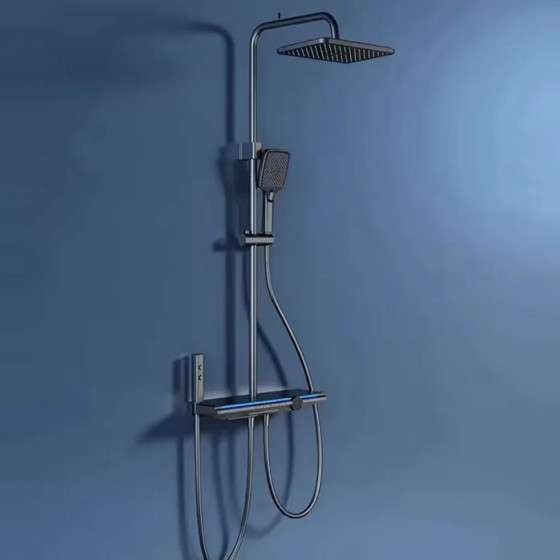 Colonne de douche LED Chicago – Gun métal, tête 20×30 cm