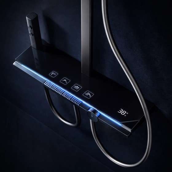 Colonne de douche LED Chicago – Gun métal, tête 20×30 cm