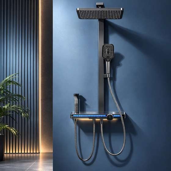 Colonne de douche LED Chicago – Gun métal, tête 20×30 cm