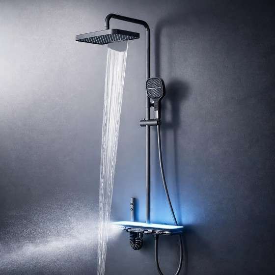 Colonne de douche LED thermostatique Zeus – Cascade, pluie & affichage