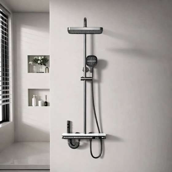 Colonne de douche LED thermostatique Zeus – Cascade, pluie & affichage