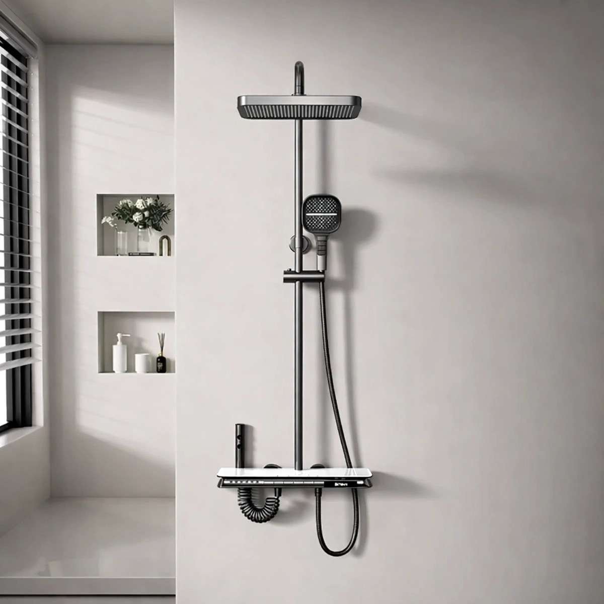 Colonne de douche LED thermostatique Zeus – Cascade, pluie & affichage