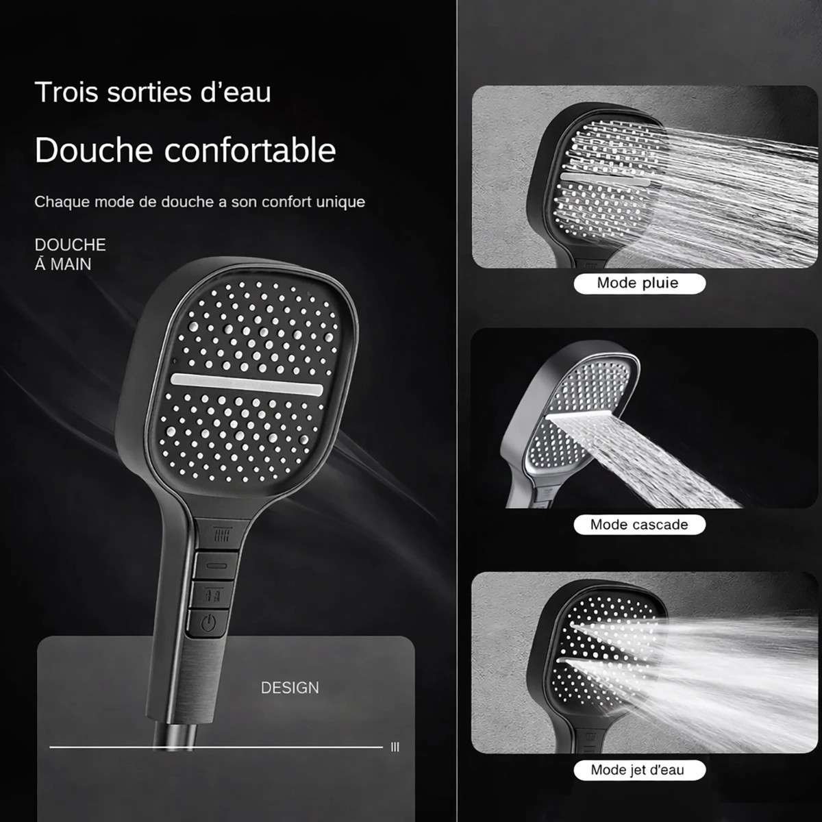 Colonne de douche LED thermostatique Zeus – Cascade, pluie & affichage