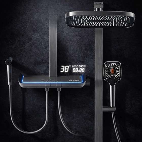 Colonne de douche LED noire Brako – Thermostatique, affichage digital