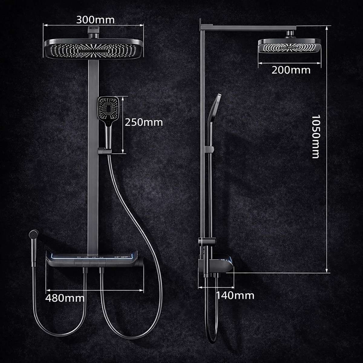 Colonne de douche LED noire Brako – Thermostatique, affichage digital