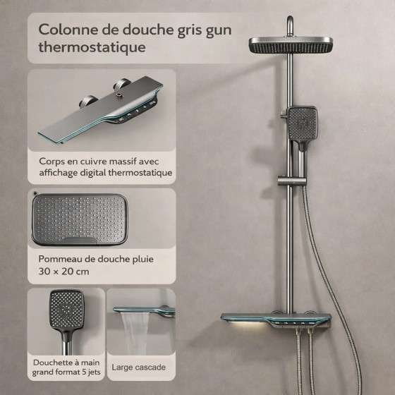 Colonne de douche LED thermostatique Victoria – Cascade