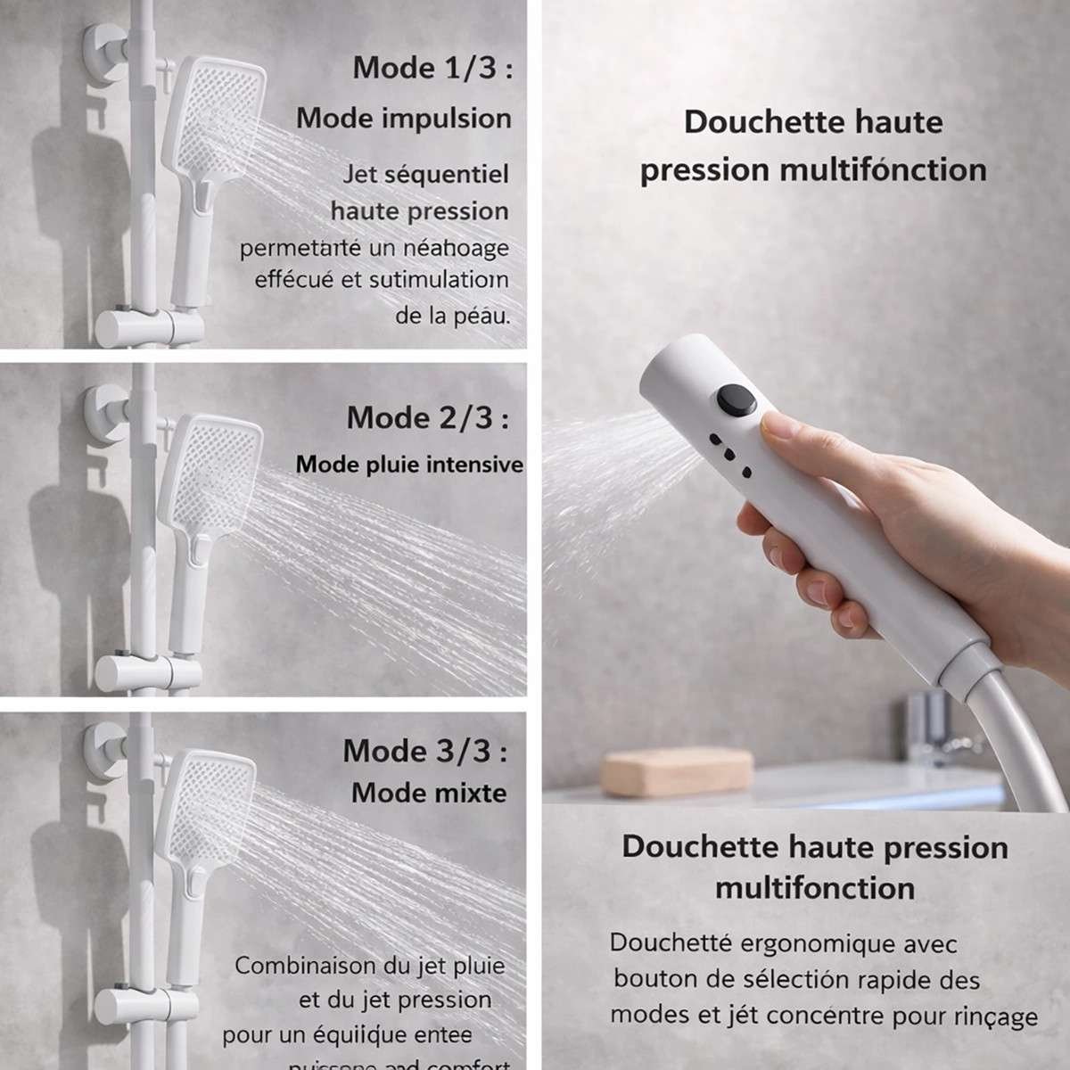 Colonne de douche LED thermostatique Vérone – 4 fonctions,