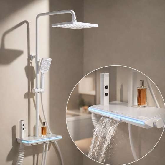 Colonne de douche LED thermostatique Vérone – 4 fonctions,