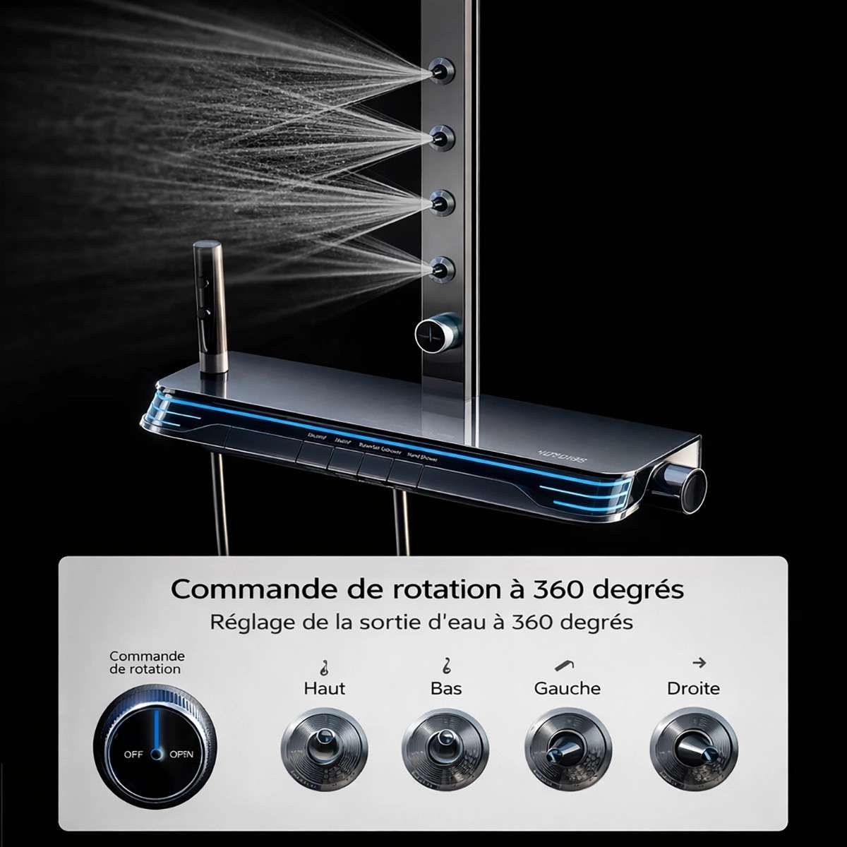 Colonne de douche digitale Rolexia – Luxe, massage & technologie