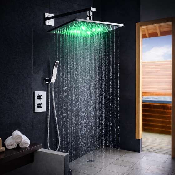 Colonne de douche thermostatique LED Glasgow nickel brossé