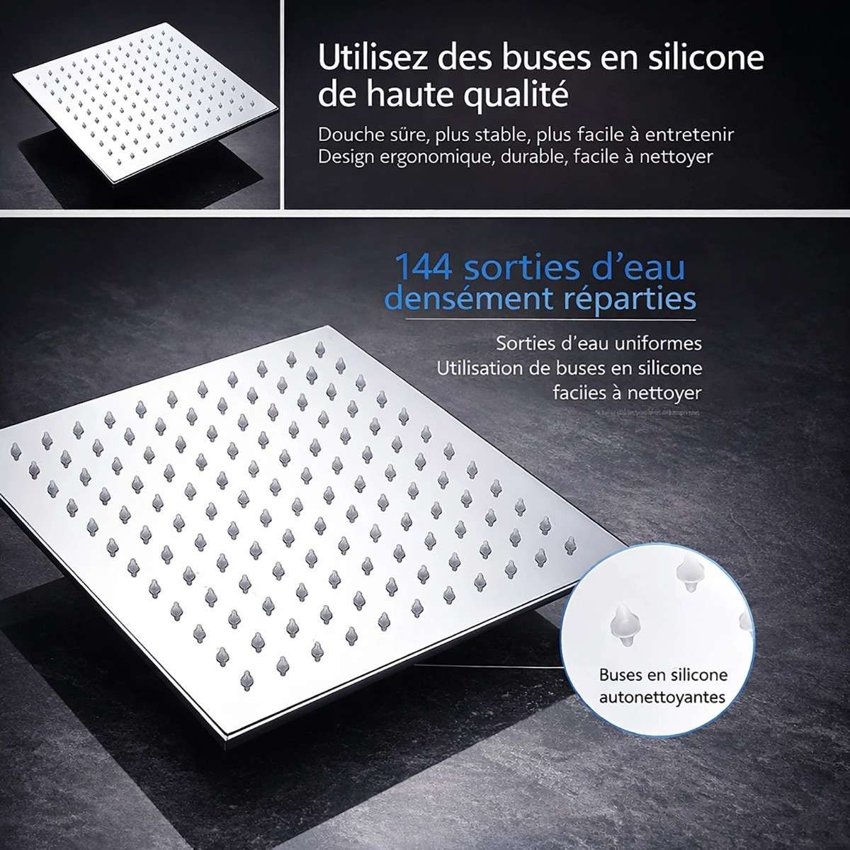 Colonne de douche thermostatique LED Glasgow nickel brossé