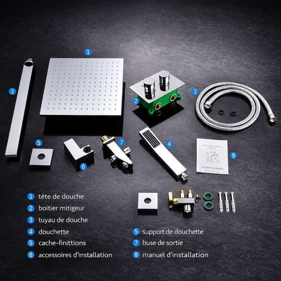 Colonne de douche thermostatique LED Glasgow nickel brossé