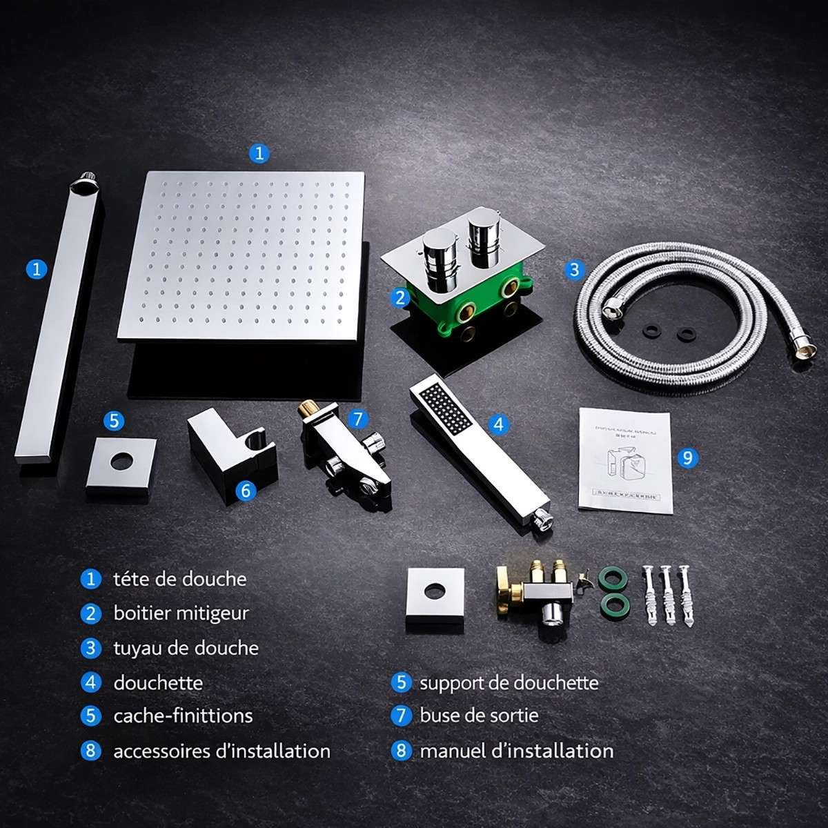 Colonne de douche thermostatique LED Glasgow nickel brossé