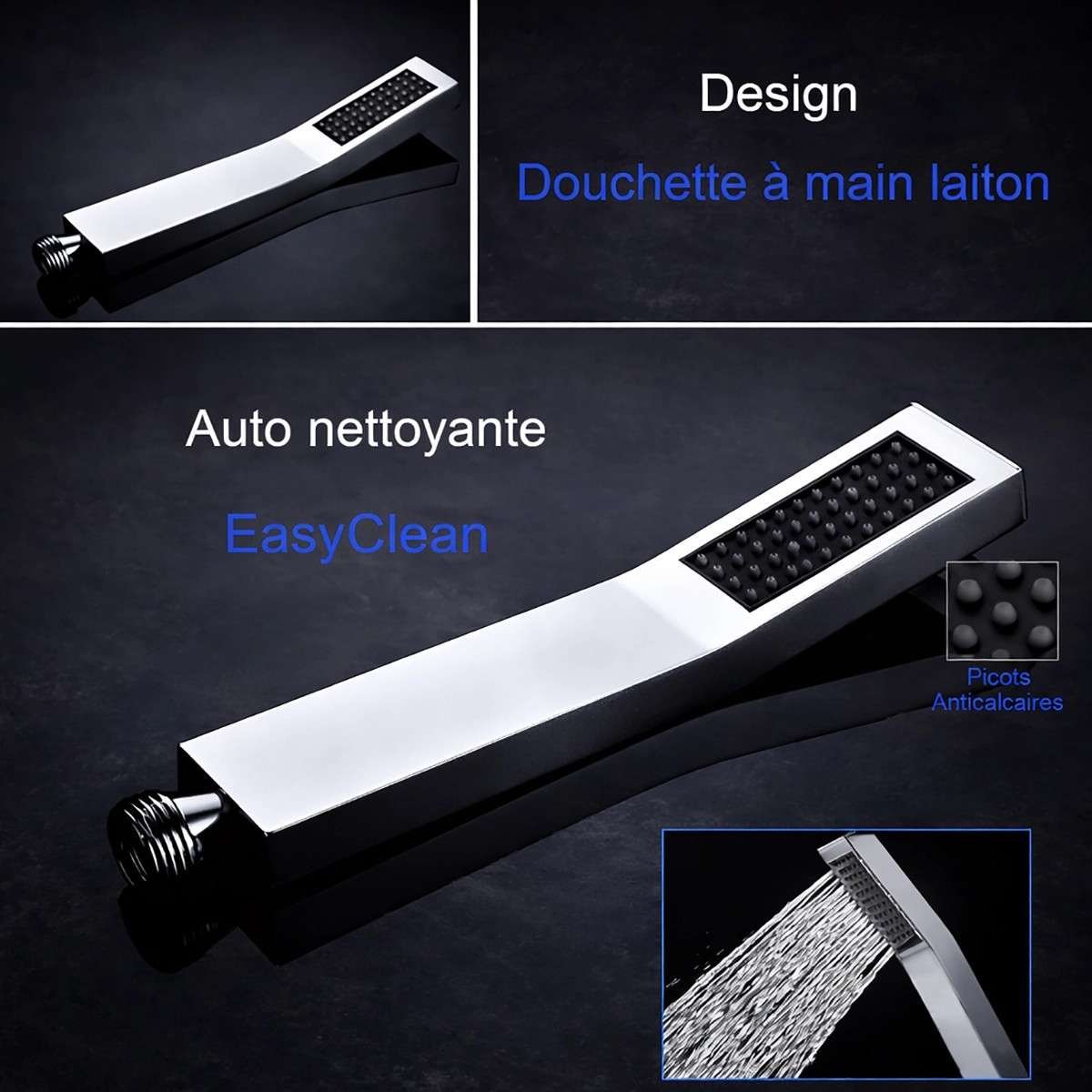 Colonne de douche thermostatique LED Glasgow nickel brossé