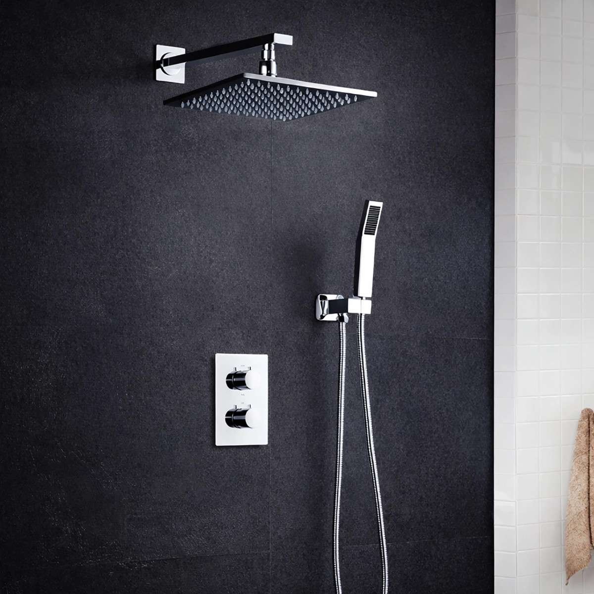 Colonne de douche thermostatique LED Glasgow nickel brossé