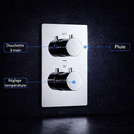 Colonne de douche thermostatique LED Glasgow nickel brossé