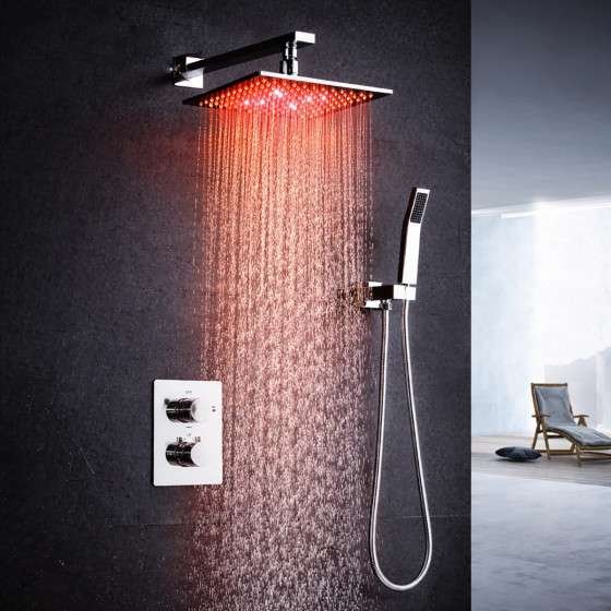 Colonne de douche thermostatique LED Glasgow nickel brossé