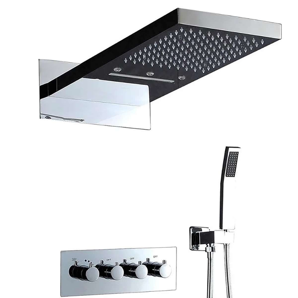 Douche encastrée thermostatique LED Rome chrome – pluie & cascade