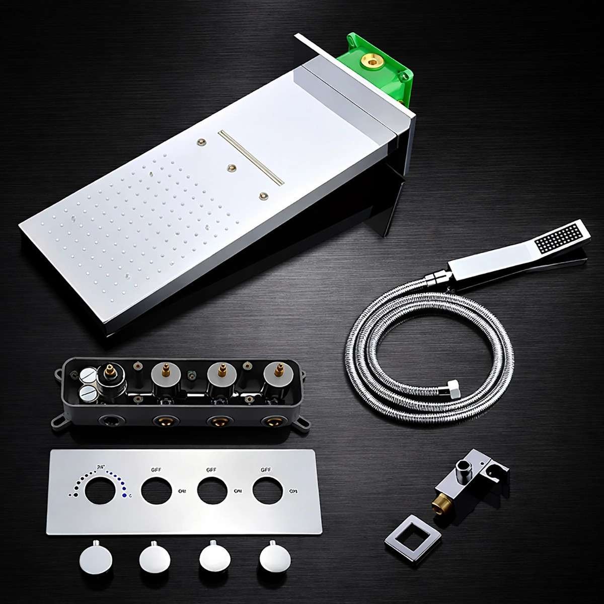 Douche encastrée thermostatique LED Rome chrome – pluie & cascade