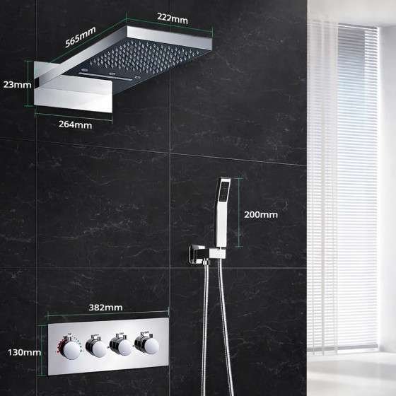 Douche encastrée thermostatique LED Rome chrome – pluie & cascade