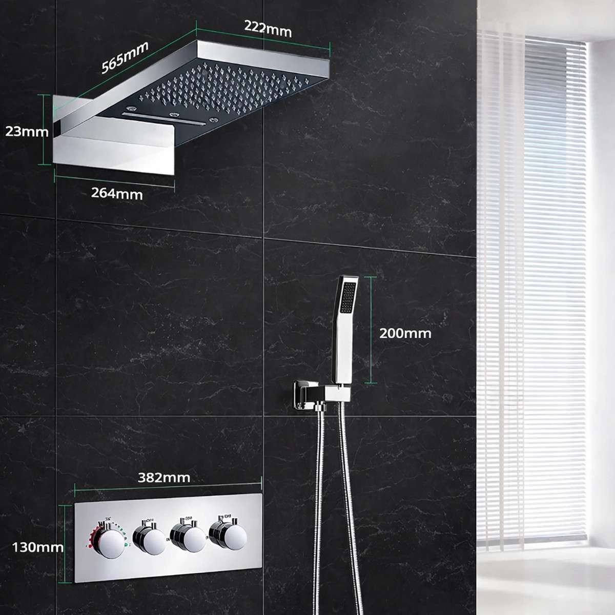 Douche encastrée thermostatique LED Rome chrome – pluie & cascade