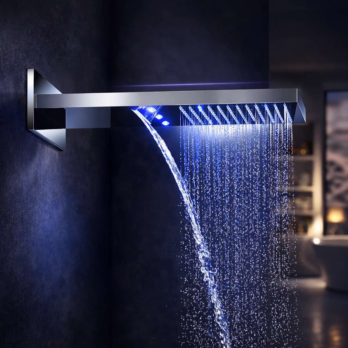 Douche encastrée thermostatique LED Rome chrome – pluie & cascade