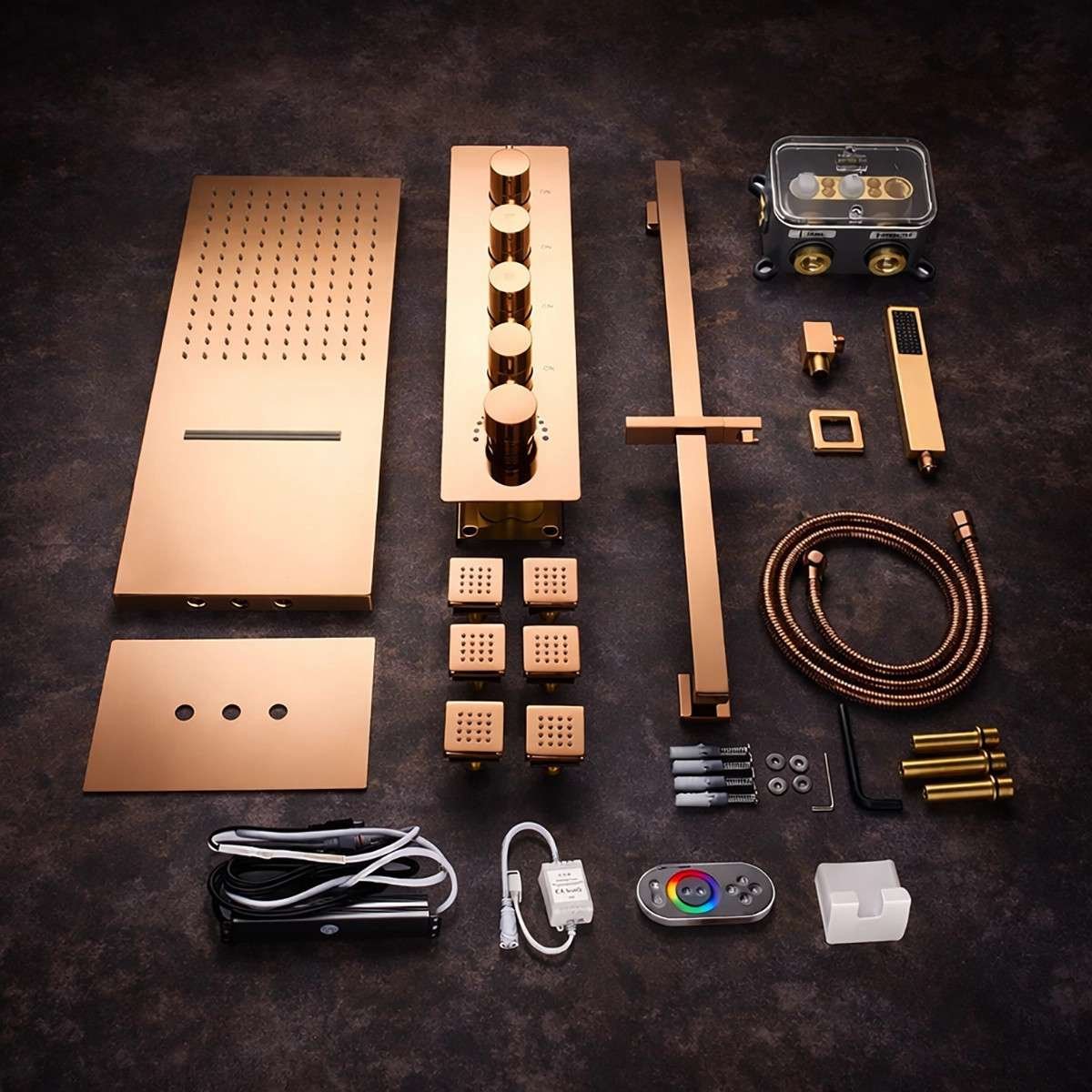 Douche encastrée thermostatique Cherbourg – LED, Bluetooth & jets