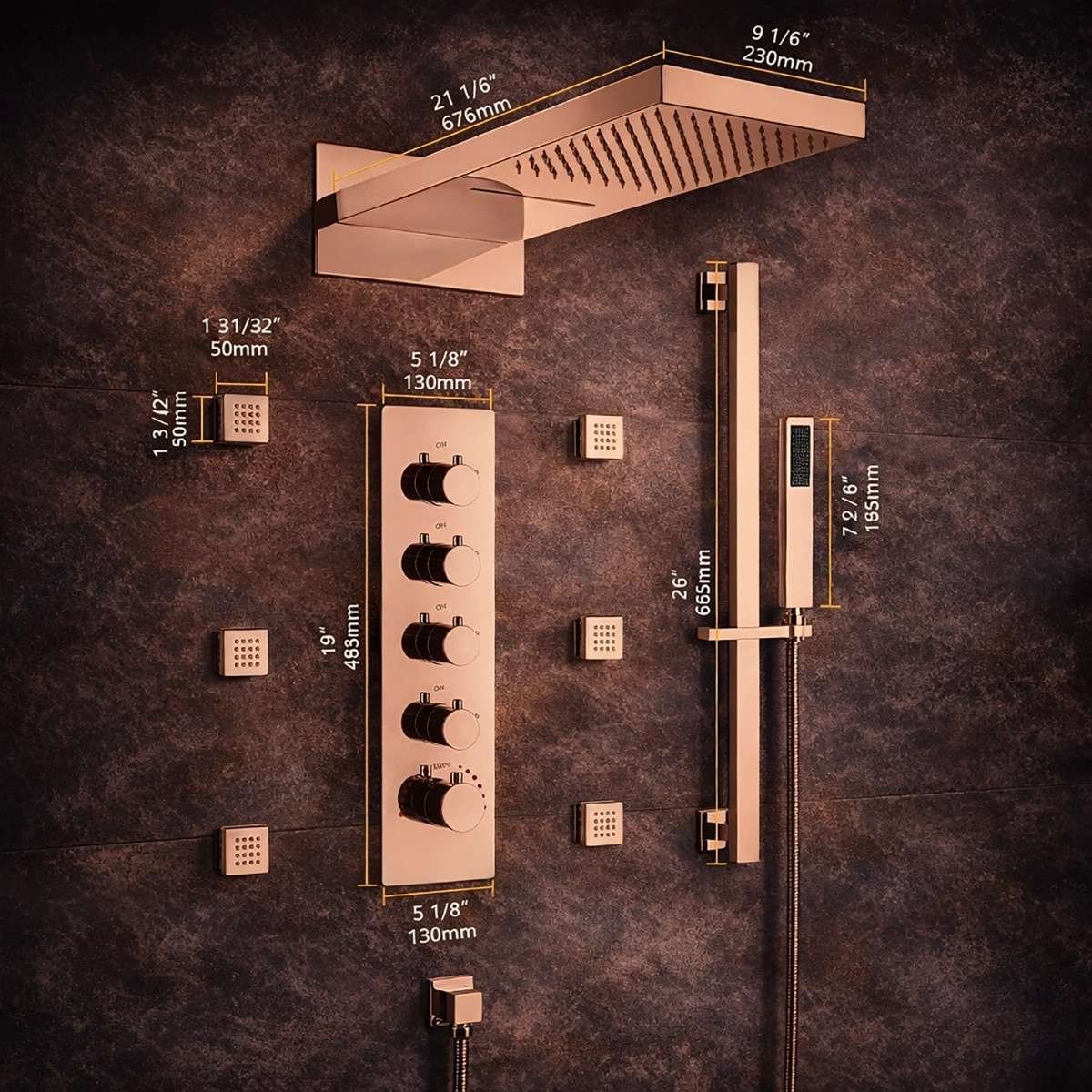 Douche encastrée thermostatique Cherbourg – LED, Bluetooth & jets