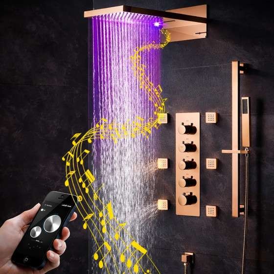 Composition thermostatique de douche à encastrer connectée or rose, Cherbourg