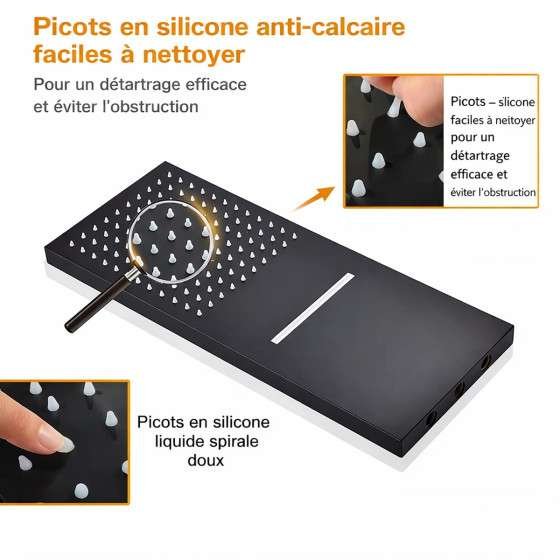 Douche encastrée thermostatique New York noire – LED, Bluetooth & jets