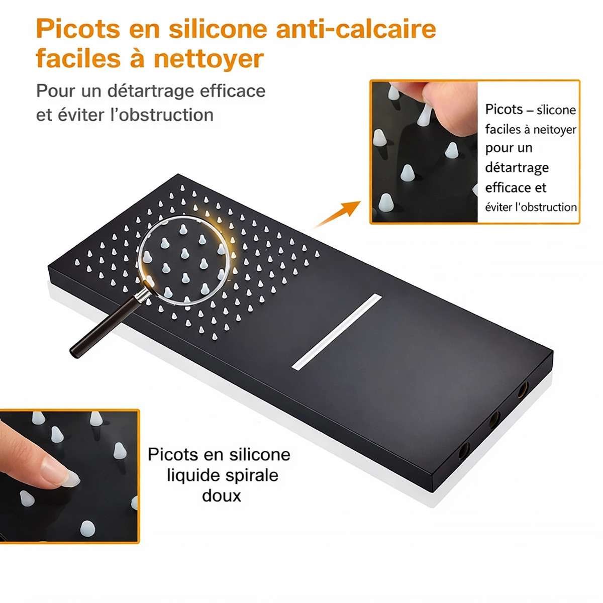 Douche encastrée thermostatique New York noire – LED, Bluetooth & jets