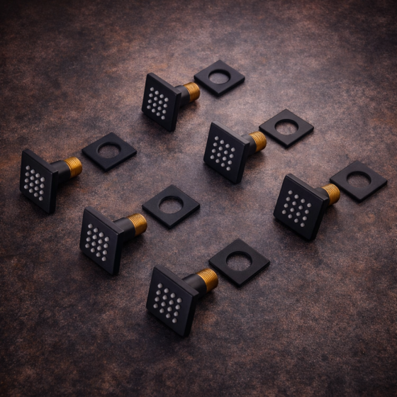 Douche encastrée thermostatique New York noire – LED, Bluetooth & jets