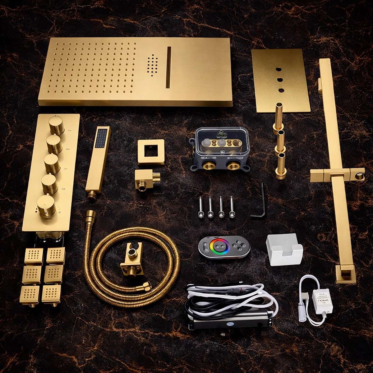 Douche encastrée thermostatique Milan doré brossé – LED & Bluetooth