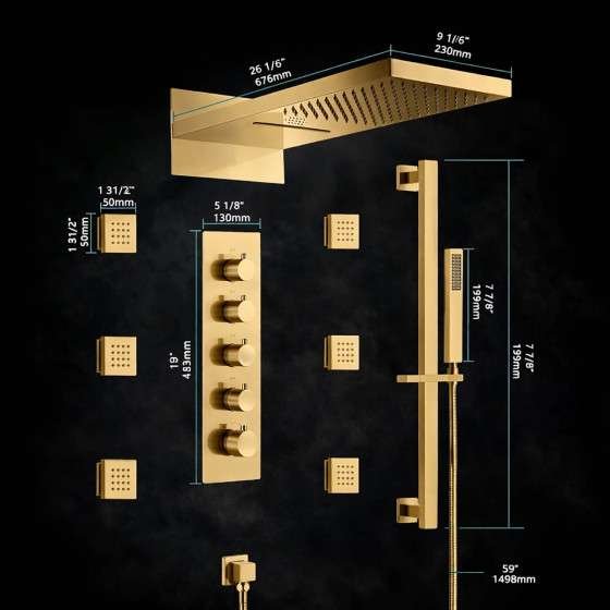 Douche encastrée thermostatique Milan doré brossé – LED & Bluetooth