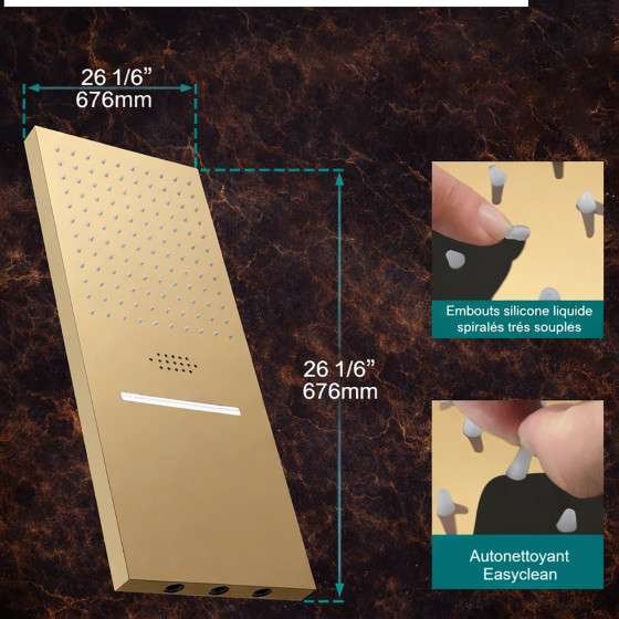 Douche encastrée thermostatique Milan doré brossé – LED & Bluetooth