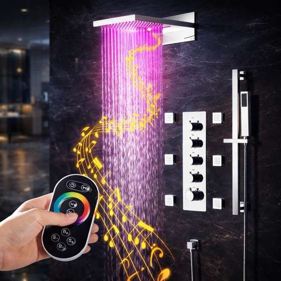 Douche encastrée thermostatique Valence chrome – LED & Bluetooth