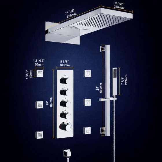 Douche encastrée thermostatique Valence chrome – LED & Bluetooth