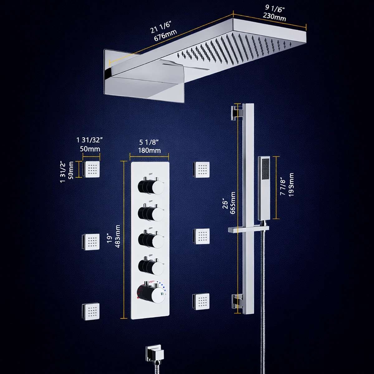 Douche encastrée thermostatique Valence chrome – LED & Bluetooth
