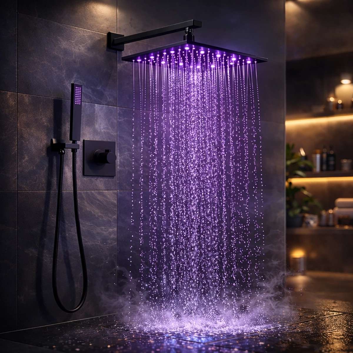 Douche encastrée LED Bilbao noire – Mitigeur mural design