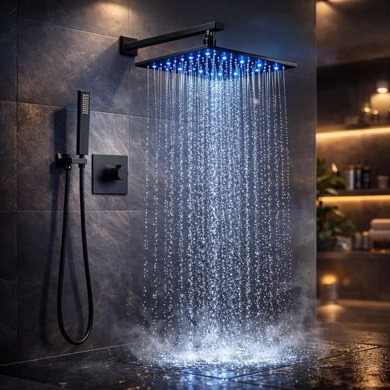Douche encastrée LED Bilbao noire – Mitigeur mural design