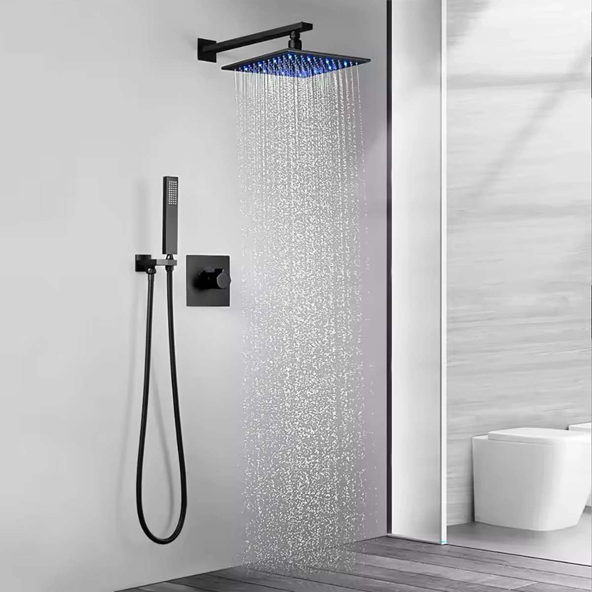 Douche encastrée LED Bilbao noire – Mitigeur mural design