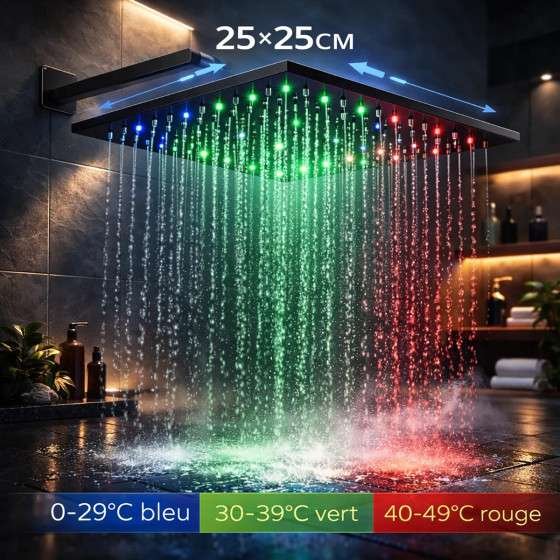 Douche encastrée LED Bilbao noire – Mitigeur mural design