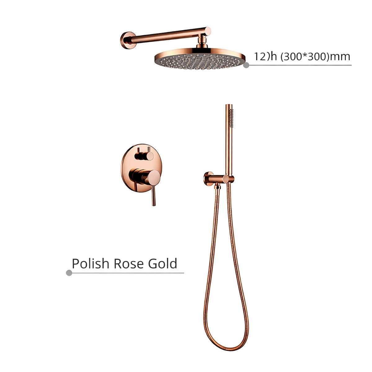 Système de douche encastré Rouen or rose – Tête Ø30 cm