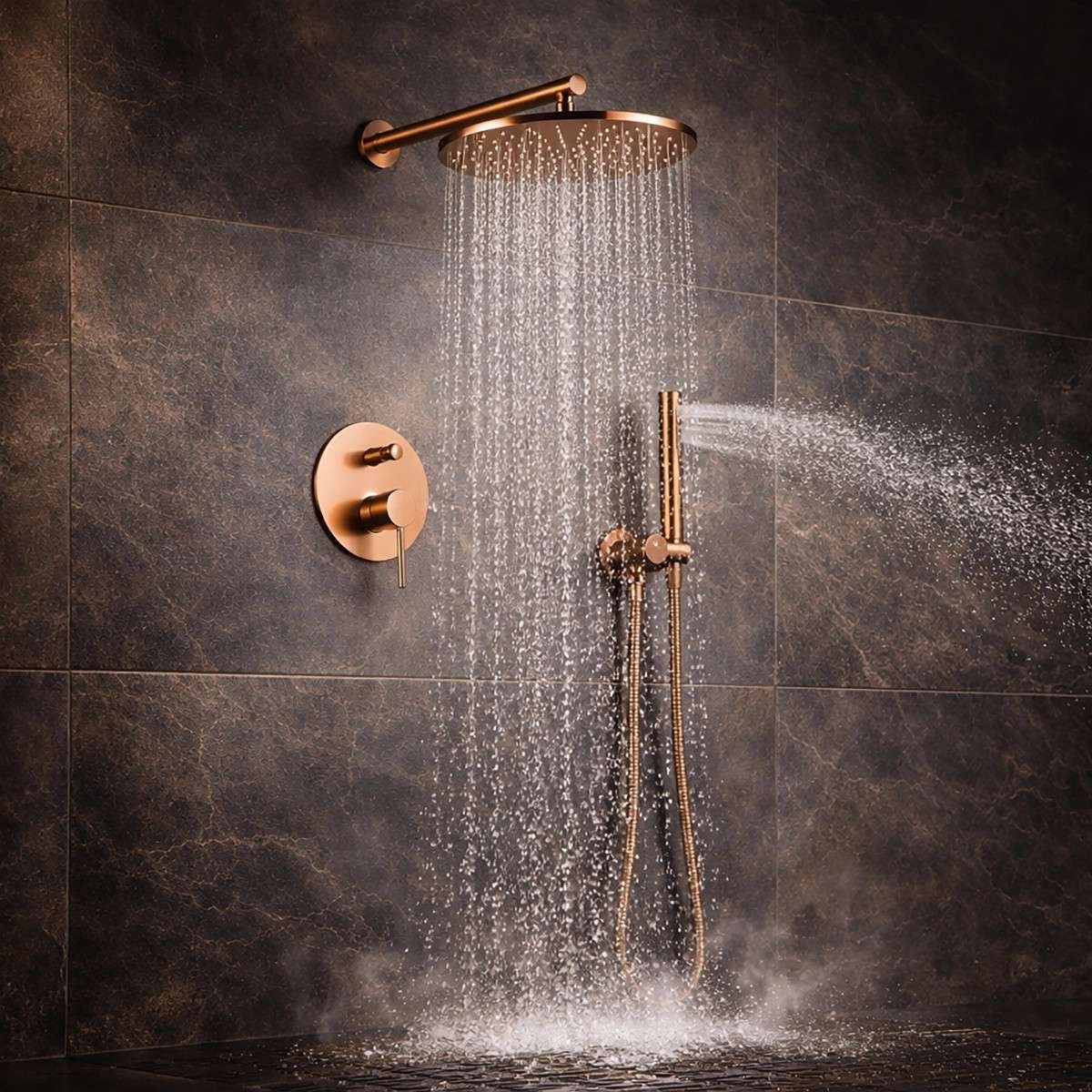 Système de douche encastré Rouen or rose – Tête Ø30 cm