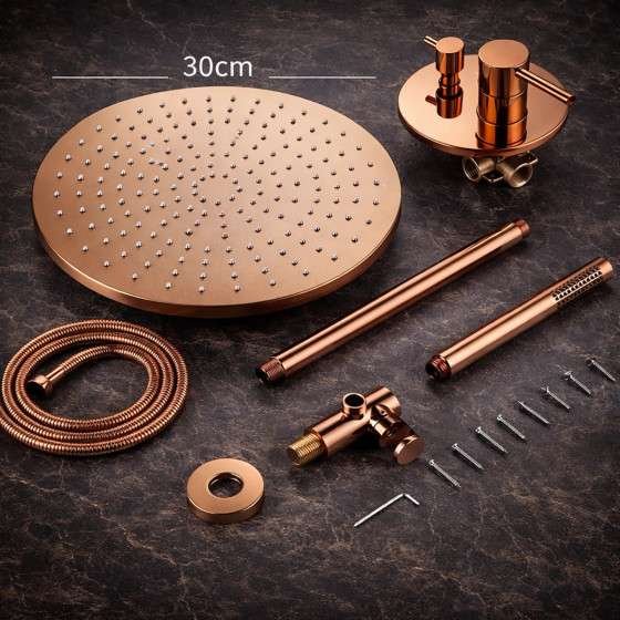 Système de douche encastré Rouen or rose – Tête Ø30 cm